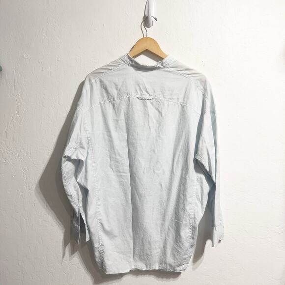 Vince Shirt Womens Small Button Fray Hem Cotton Silk Light Blue Long Sleeve - Picture 2 of 6